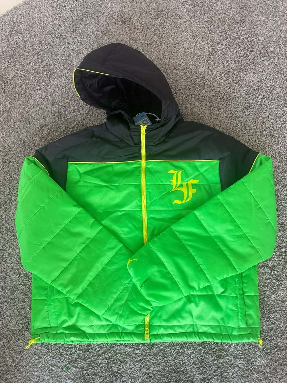 Puma Hoops x LaFrancé Green Puffer Jacket Black Lime Full-Zip